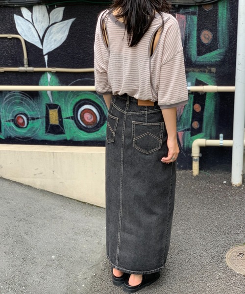 mi via loca(ミヴィアロカ)の「【2WAY】シアースラブボーダー カットアウトリンガーTシャツ(Tシャツ/カットソー・レディース・ブラック×ホワイト/キャメル/グレー×ピンク・FREE)」の22枚目の写真
