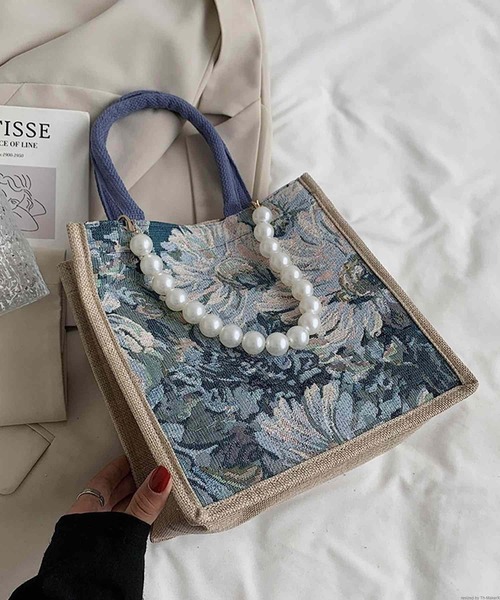 TONE SELECT GOODS(トーンセレクトグッズ)の「Liaa/パール 花柄 レトロ トートバッグ サブバッグ A18397(トートバッグ・レディース・グリーン/ブルー/ブラック・FREE)」の3枚目の写真