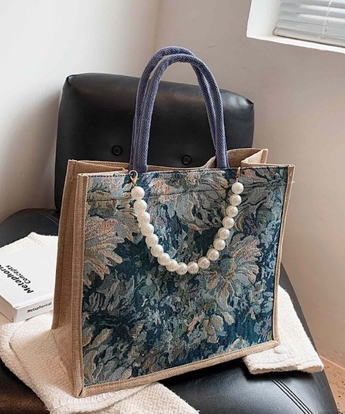 TONE SELECT GOODS(トーンセレクトグッズ)の「Liaa/パール 花柄 レトロ トートバッグ サブバッグ A18397(トートバッグ・レディース・グリーン/ブルー/ブラック・FREE)」の6枚目の写真