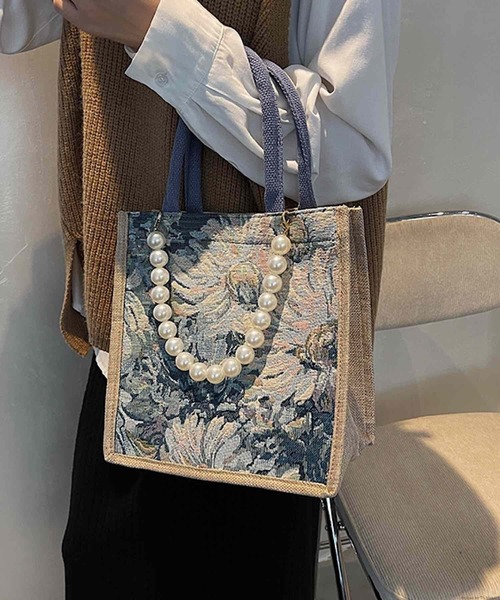 TONE SELECT GOODS(トーンセレクトグッズ)の「Liaa/パール 花柄 レトロ トートバッグ サブバッグ A18397(トートバッグ・レディース・グリーン/ブルー/ブラック・FREE)」の8枚目の写真