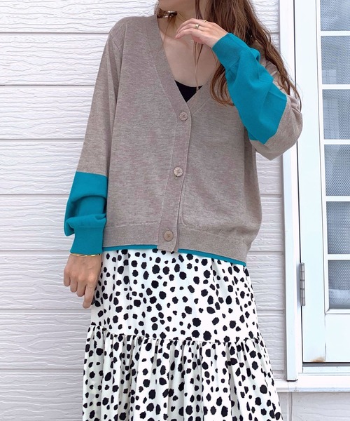 Q（キュー）の「バイカラーBASICカーデ（カーディガン/ボレロ・レディース・ベージュ/ブラック・MEDIUM）」の12枚目の写真