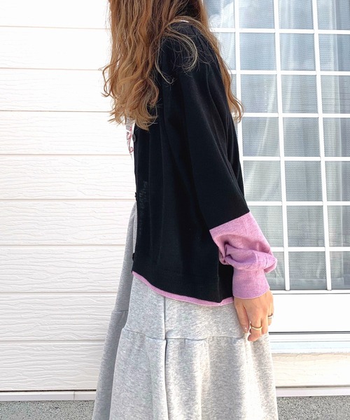 Q（キュー）の「バイカラーBASICカーデ（カーディガン/ボレロ・レディース・ベージュ/ブラック・MEDIUM）」の4枚目の写真