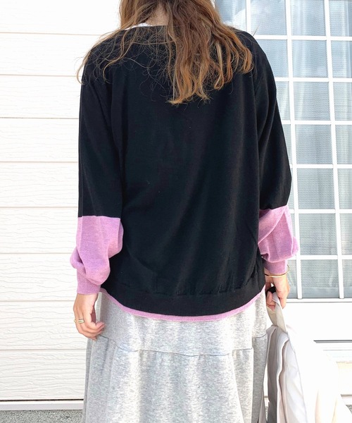 Q（キュー）の「バイカラーBASICカーデ（カーディガン/ボレロ・レディース・ベージュ/ブラック・MEDIUM）」の5枚目の写真