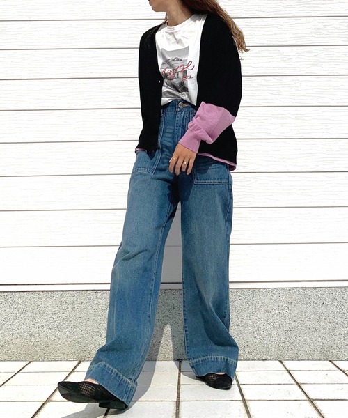 Q（キュー）の「バイカラーBASICカーデ（カーディガン/ボレロ・レディース・ベージュ/ブラック・MEDIUM）」の8枚目の写真