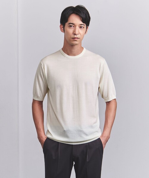 UNITED ARROWS(ユナイテッドアローズ)の「ウール ハイゲージ ニットTシャツ -ウォッシャブル-(ニット/セーター・メンズ・オフホワイト/モカ/ネイビー・M/S/XL/L)」の4枚目の写真