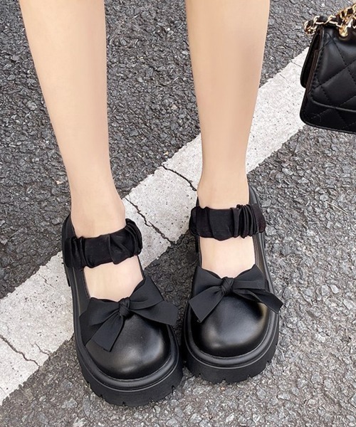 Miniministore(ミニミニストア)の「リボン厚底ローファーパンプスラウンドトゥ(ローファー・レディース・ブラック/アイボリー・22.5cm/23.0cm/23.5cm/24.0cm/24.5cm)」の1枚目の写真