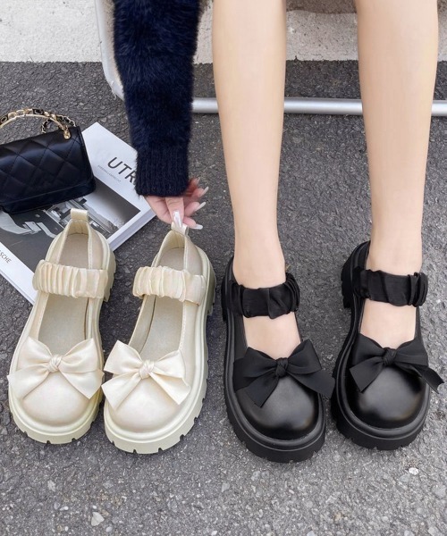 Miniministore(ミニミニストア)の「リボン厚底ローファーパンプスラウンドトゥ(ローファー・レディース・ブラック/アイボリー・22.5cm/23.0cm/23.5cm/24.0cm/24.5cm)」の3枚目の写真