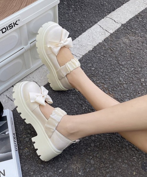 Miniministore(ミニミニストア)の「リボン厚底ローファーパンプスラウンドトゥ(ローファー・レディース・ブラック/アイボリー・22.5cm/23.0cm/23.5cm/24.0cm/24.5cm)」の8枚目の写真