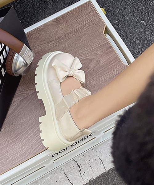 Miniministore(ミニミニストア)の「リボン厚底ローファーパンプスラウンドトゥ(ローファー・レディース・ブラック/アイボリー・22.5cm/23.0cm/23.5cm/24.0cm/24.5cm)」の9枚目の写真
