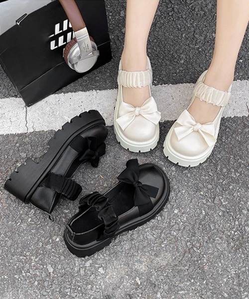 Miniministore(ミニミニストア)の「リボン厚底ローファーパンプスラウンドトゥ(ローファー・レディース・ブラック/アイボリー・22.5cm/23.0cm/23.5cm/24.0cm/24.5cm)」の11枚目の写真