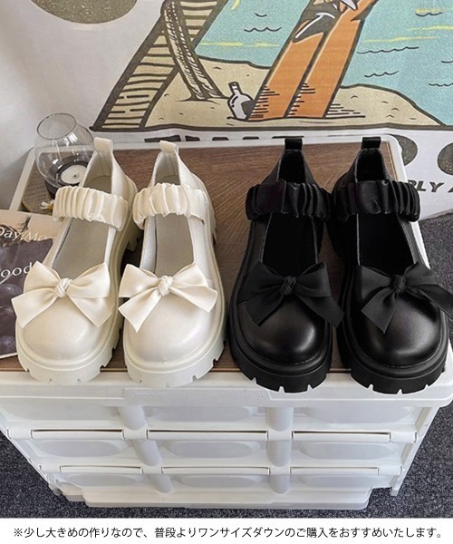 Miniministore(ミニミニストア)の「リボン厚底ローファーパンプスラウンドトゥ(ローファー・レディース・ブラック/アイボリー・22.5cm/23.0cm/23.5cm/24.0cm/24.5cm)」の12枚目の写真