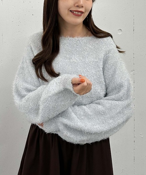 archives（アルシーヴ）の「ラメシャギーオフショルニットプルオーバー（ニット/セーター・レディース・ブラック/オフホワイト/グレー/ブルー・MEDIUM）」の4枚目の写真