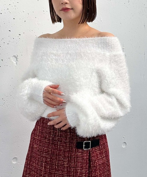 archives（アルシーヴ）の「ラメシャギーオフショルニットプルオーバー（ニット/セーター・レディース・ブラック/オフホワイト/グレー/ブルー・MEDIUM）」の2枚目の写真