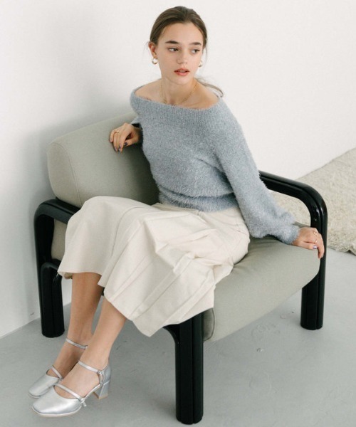 archives（アルシーヴ）の「ラメシャギーオフショルニットプルオーバー（ニット/セーター・レディース・ブラック/オフホワイト/グレー/ブルー・MEDIUM）」の12枚目の写真