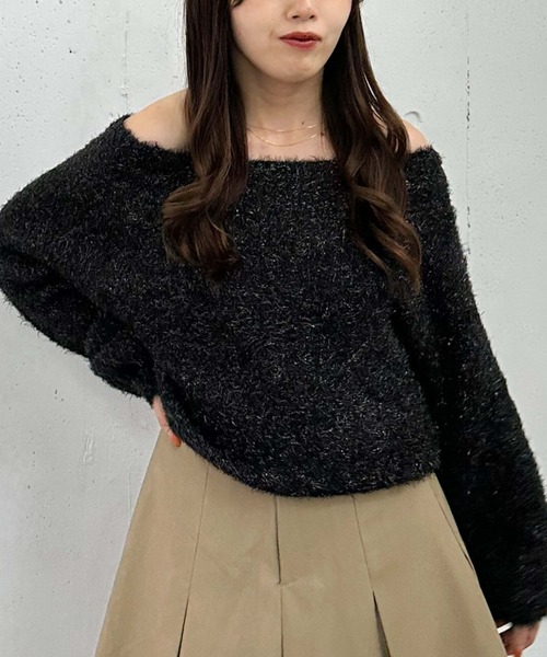 archives（アルシーヴ）の「ラメシャギーオフショルニットプルオーバー（ニット/セーター・レディース・ブラック/オフホワイト/グレー/ブルー・MEDIUM）」の22枚目の写真