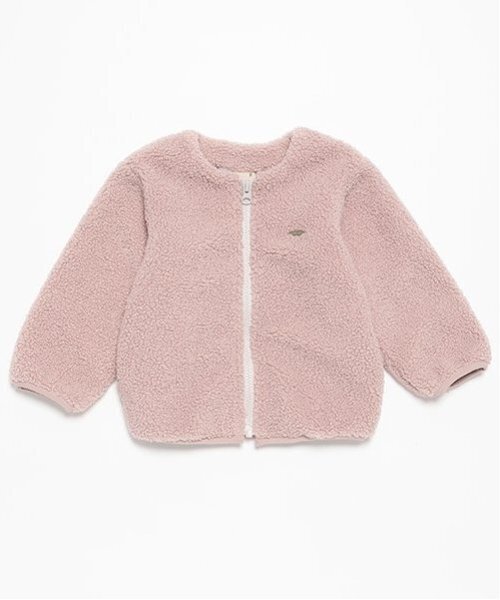 petit main（プティマイン）の「【リンク】ボアジップ羽織り(キッズ)（ノーカラージャケット・キッズ・アイボリー/ピンク/チャコール・80ｃｍ/90cm/100cm/110cm/120cm/130cm）」の3枚目の写真