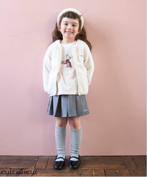 petit main（プティマイン）の「【リンク】ボアジップ羽織り(キッズ)（ノーカラージャケット・キッズ・アイボリー/ピンク/チャコール・80ｃｍ/90cm/100cm/110cm/120cm/130cm）」の4枚目の写真