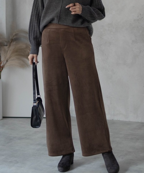 NAVY(ネイビー)の「nAvy 温℃ 裏ベロア あったか セミワイドパンツ(その他パンツ・レディース・ブラウン/ベージュ/ブラック・M/L)」の2枚目の写真