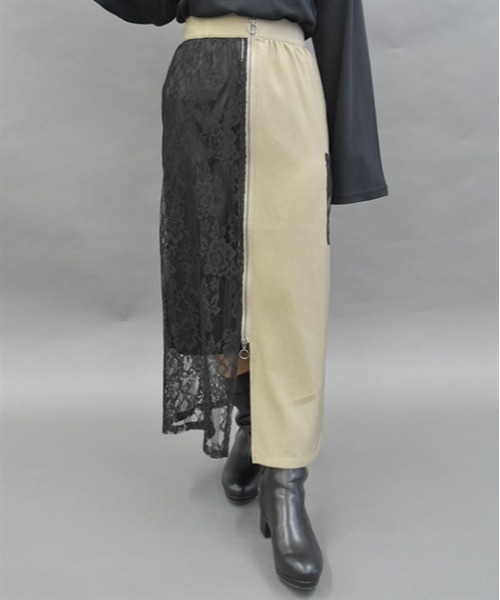 axes femme(アクシーズファム)の「ジップ付レースタイトスカート(スカート・レディース・ブラック/ホワイト/ベージュ・FREE)」の3枚目の写真