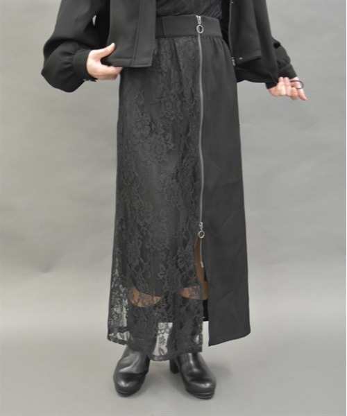 axes femme(アクシーズファム)の「ジップ付レースタイトスカート(スカート・レディース・ブラック/ホワイト/ベージュ・FREE)」の2枚目の写真