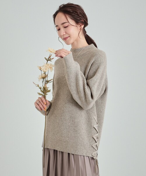 セール】【洗える/静電気軽減】ちくちくしにくい レースアップ畦編み