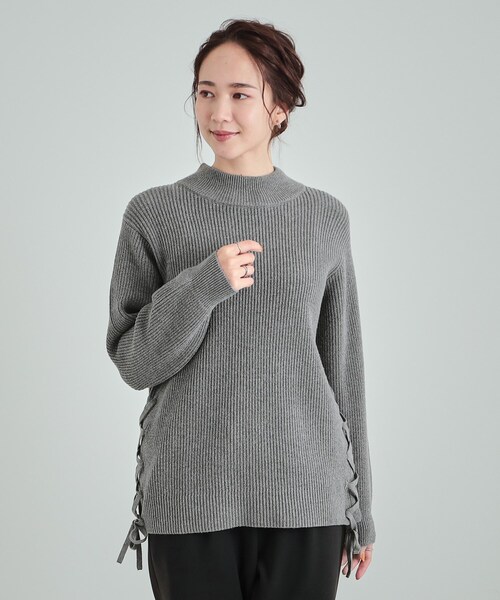 セール】【洗える/静電気軽減】ちくちくしにくい レースアップ畦編み