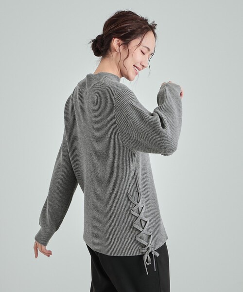 セール】【洗える/静電気軽減】ちくちくしにくい レースアップ畦編み