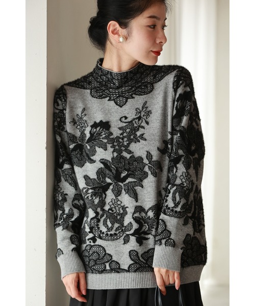 cawaii(カワイイ)の「優美なレース柄ニットプルオーバートップス(ニット/セーター・レディース・グレー・FREE)」の14枚目の写真