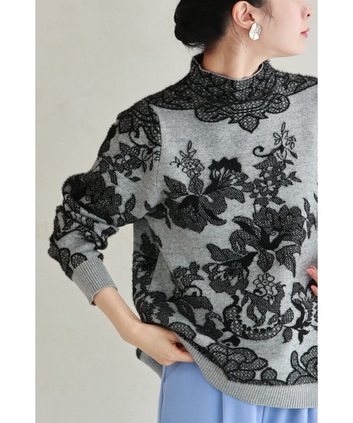cawaii(カワイイ)の「優美なレース柄ニットプルオーバートップス(ニット/セーター・レディース・グレー・FREE)」の10枚目の写真