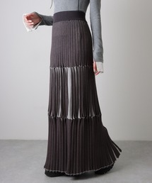 LAULEN | bicolor pleats knit skirt /ティアードバイカラープリーツニットロング スカート(スカート)