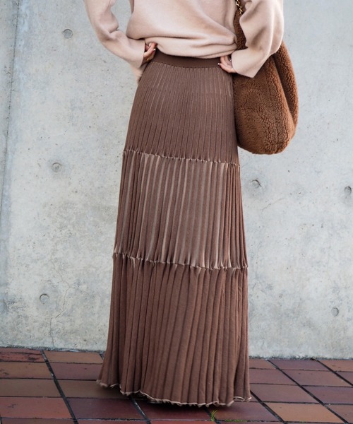 bicolor pleats knit skirt /ティアードバイカラープリーツニット