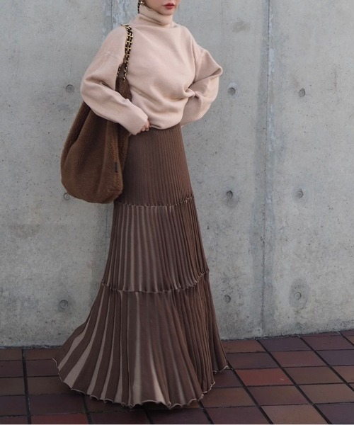 LAULEN(ローレン)の「bicolor pleats knit skirt /ティアードバイカラープリーツニットロング スカート(スカート・レディース・グレー/ブラウン・FREE)」の5枚目の写真