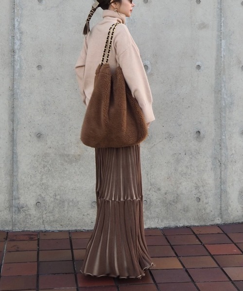 LAULEN(ローレン)の「bicolor pleats knit skirt /ティアードバイカラープリーツニットロング スカート(スカート・レディース・グレー/ブラウン・FREE)」の6枚目の写真