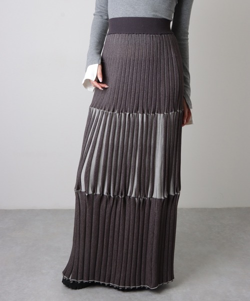 bicolor pleats knit skirt /ティアードバイカラープリーツニット