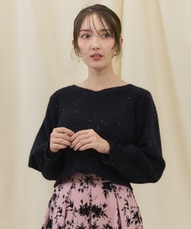 SWINGLE（スウィングル）の「Vネックミニフラワースパンコールニット