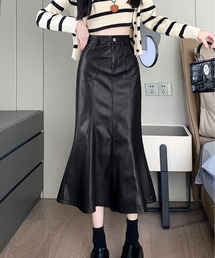 フェイク レザー ミモレ丈 マーメイド スカート