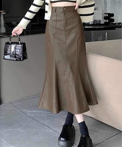 kirakiraShop(キラキラショップ)の「フェイク レザー ミモレ丈 マーメイド スカート(スカート・レディース・ブラウン/ブラック・S/M/L)」の16枚目の写真