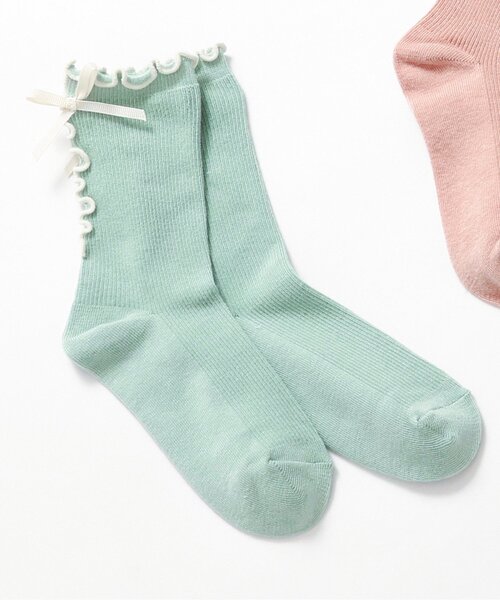 apres les cours(アプレレクール)の「リボンメローソックス(ソックス/靴下・キッズ・アイボリー/ミント/ピンク・12/15 /18/21)」の3枚目の写真