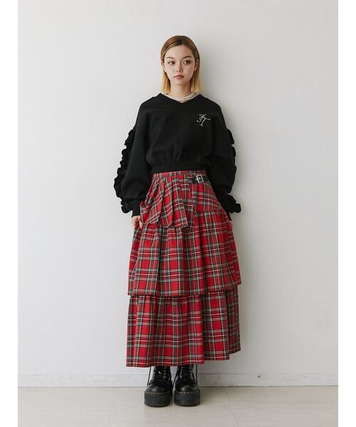 jouetie(ジュエティ)の「ベルトチェックティアードスカート(スカート・レディース・グレー/レッド・MEDIUM)」の14枚目の写真
