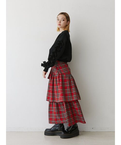 jouetie(ジュエティ)の「ベルトチェックティアードスカート(スカート・レディース・グレー/レッド・MEDIUM)」の15枚目の写真