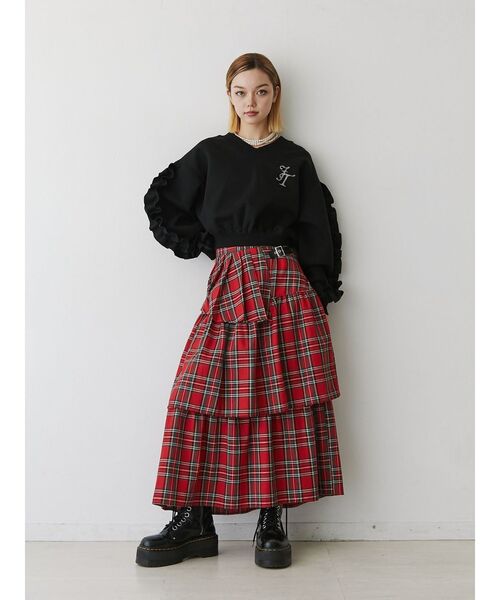 jouetie(ジュエティ)の「ベルトチェックティアードスカート(スカート・レディース・グレー/レッド・MEDIUM)」の16枚目の写真