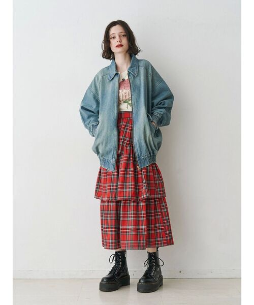 jouetie(ジュエティ)の「ベルトチェックティアードスカート(スカート・レディース・グレー/レッド・MEDIUM)」の5枚目の写真