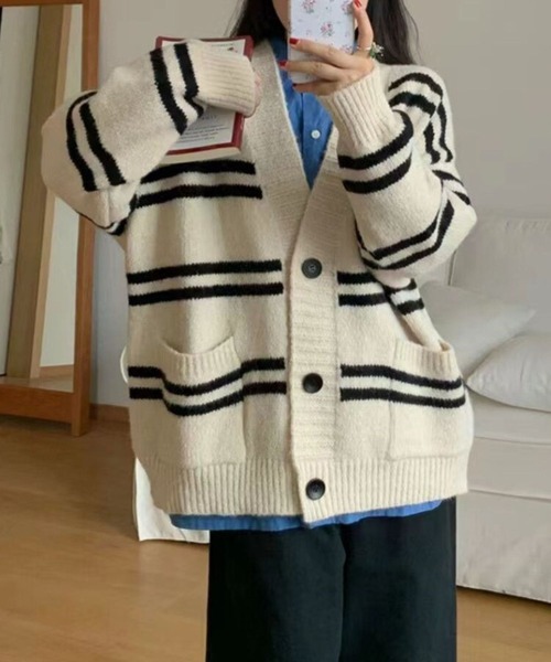 ダブルボーダーポケ付オーバーサイズカーデ（カーディガン/ボレロ）｜CADBURY（キャドバリー） 5,720円