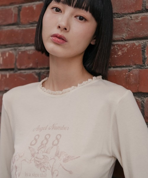HIGH SCHOOL DISCO(ハイスクールディスコ)の「HIGH SCHOOL DISCO/エンゼルプリントロングスリーブ(Tシャツ/カットソー・レディース・クリーム/ブラック・FREE)」の10枚目の写真