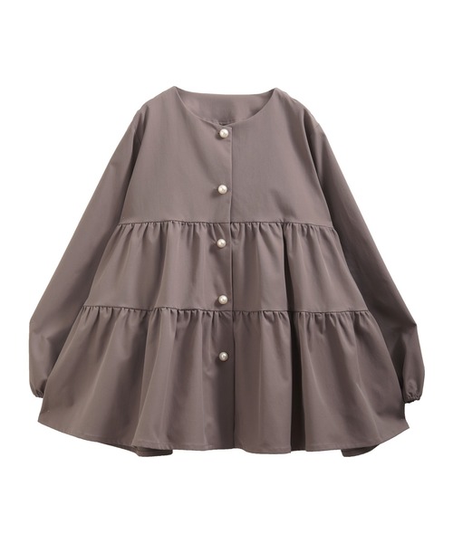 ★mika.★美品★meraki メラキパールボタンノーカラージャケット セール】パールボタンティアードジャケット（ノーカラー