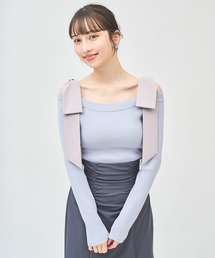 肩リボンリブニット