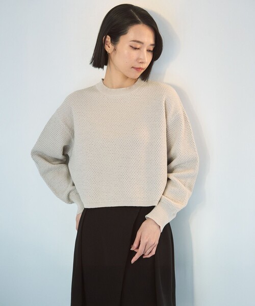 UNFILO(アンフィーロ)の「【WEB限定】ラメリンクス クロップドニット(ニット/セーター・レディース・ホワイト系/ベージュ系/ネイビー系・X-LARGE)」の2枚目の写真