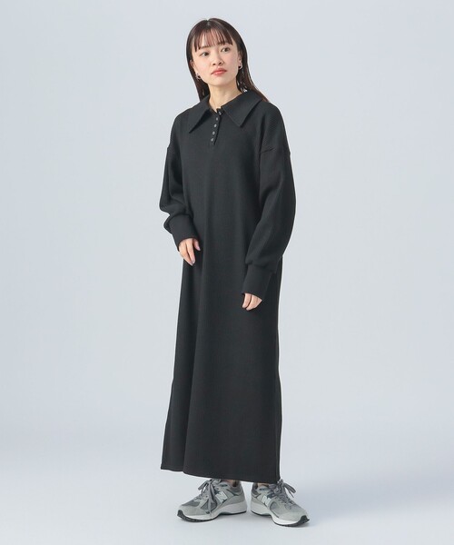 BEAMS HEART（ビームスハート）の「ワッフル ポロ ワンピース（ワンピース・レディース・ライトグレー/ブラック/サックスブルー・FREE）」の4枚目の写真