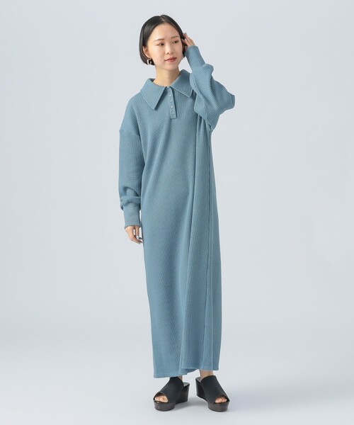 BEAMS HEART（ビームスハート）の「ワッフル ポロ ワンピース（ワンピース・レディース・ライトグレー/ブラック/サックスブルー・FREE）」の8枚目の写真