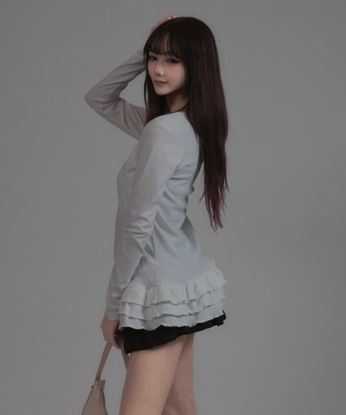 tinkerend(ティンカーエンド)の「Tiered Flare T-shirt / ティアードフレアTシャツ レイヤードトップス(Tシャツ/カットソー・レディース・ブラック/グレー/ホワイト・FREE)」の2枚目の写真